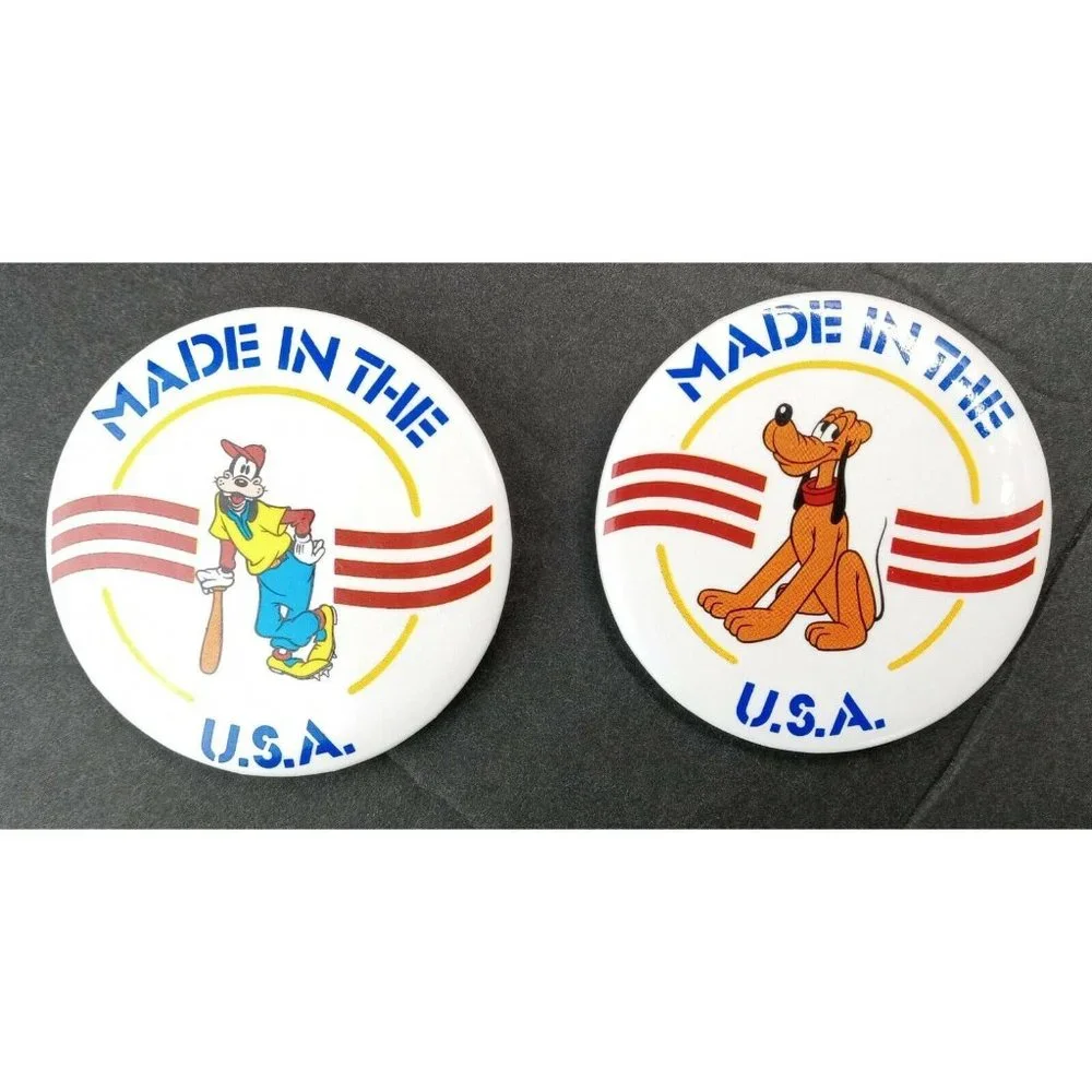 Pluto Goofy Made In USA Pins Buttons 1986 Vintage Disney Lot of 2 Advertising